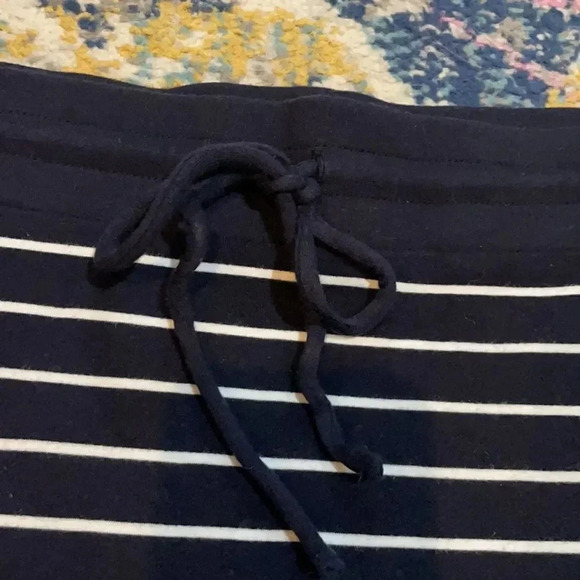 Talbots mini skirt cotton blend stretch Navy white stripes Drawstring Size MP - Picture 5 of 12